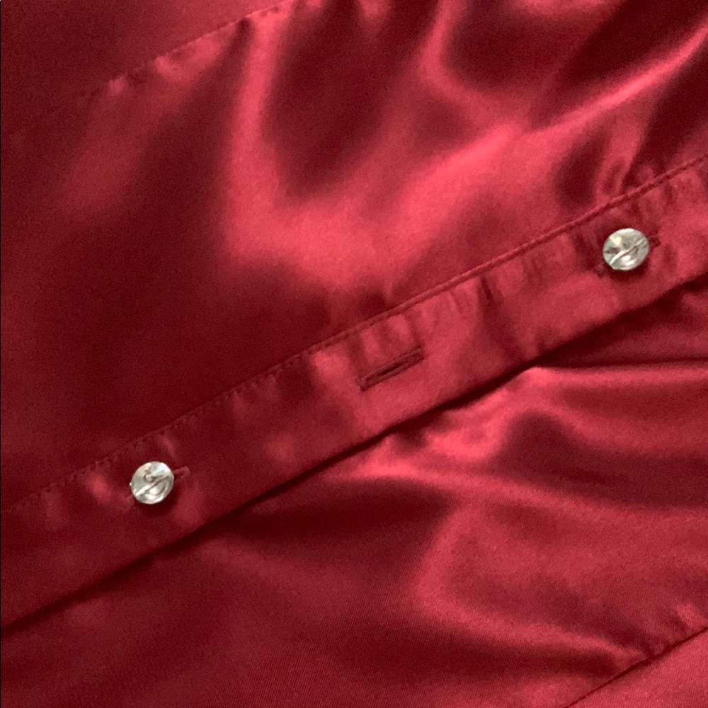 Satin Red Rhinestone Collared Button-Up Blouse - Picture 5 of 6